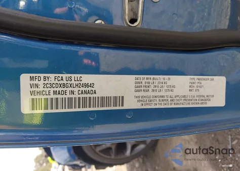 2020 Dodge Charger Sxt Rwd z USA, uszkodzony, nr VIN 2C3CDXBGXLH249642